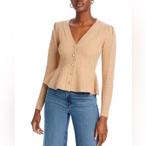 Line & Dot Amina Peplum Cardigan Sweater Latte size Large